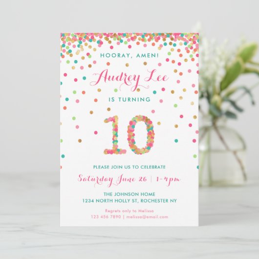 Filles 10e anniversaire Invitation fête d'annivers (Debout devant)
