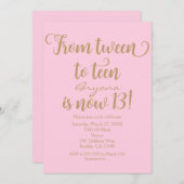 Filles 13e anniversaire fêtes Invitations rose et  (Devant / Derrière)