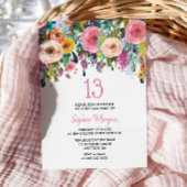 Filles 13e anniversaire Invitation Fleurs roses