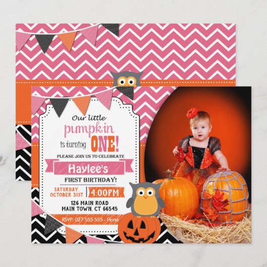 Filles 1er Anniversaire Halloween Invitation (Devant / Derrière)