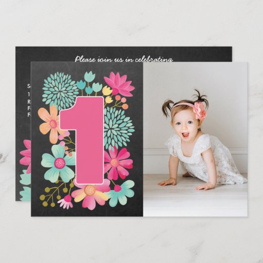 Filles 1er Anniversaire Jolie Numéro 1 Invitation (Devant / Derrière)