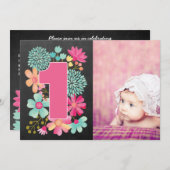 Filles 1er anniversaire Numéro 1 Invitation photo (Devant / Derrière)