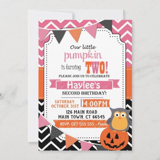 Filles 2e anniversaire Halloween Invitation (Devant)