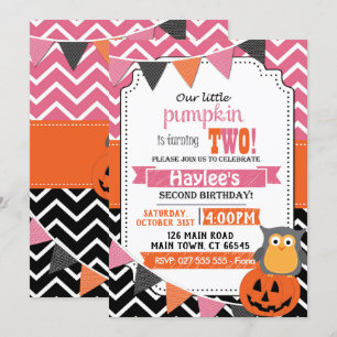 Filles 2e anniversaire Halloween Invitation