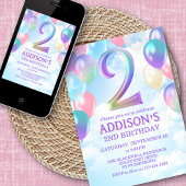 Filles 2e anniversaire Rainbow Balloons Invitation