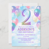 Filles 2e anniversaire Rainbow Balloons Invitation (Devant)