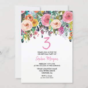 Filles 3e anniversaire Invitation de fête Peach ro