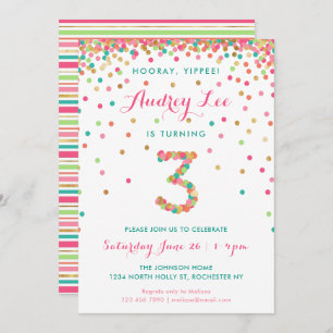 Filles 3e anniversaire Invitation fête d'anniversa