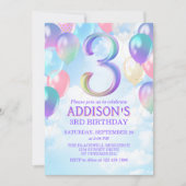 Filles 3e anniversaire Rainbow Balloons Invitation (Devant)