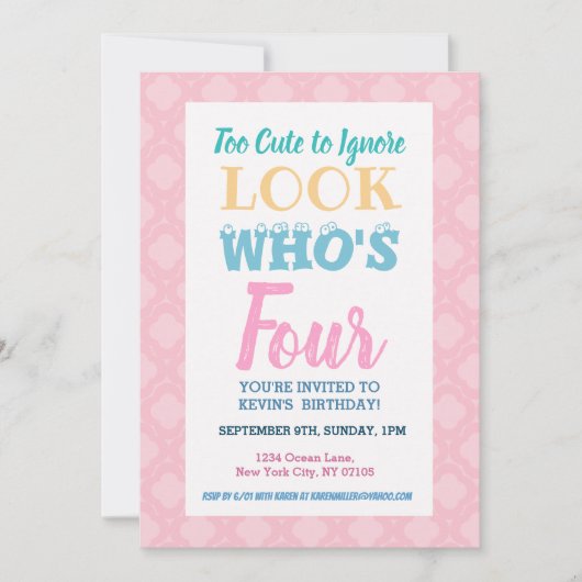 Filles 4e anniversaire Invitation Discours (Devant)