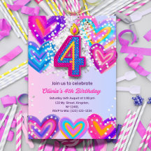 Filles 4e anniversaire Invitation modifiable coule