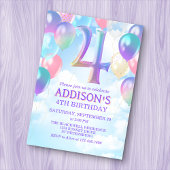 Filles 4e anniversaire Rainbow Balloons Invitation