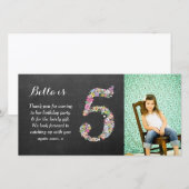 Filles 5e anniversaire Floral Merci Carte photo (Devant / Derrière)