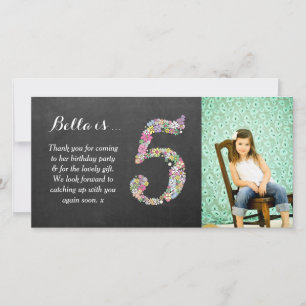 Filles 5e anniversaire Floral Merci Carte photo
