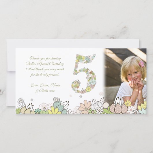 Filles 5e anniversaire Merci de fleurs neutres (Devant)