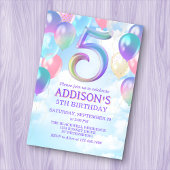 Filles 5e anniversaire Rainbow Balloons Invitation
