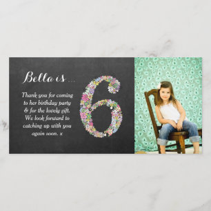 Filles 6e anniversaire Floral Merci Carte photo