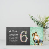 Filles 6e anniversaire Floral Merci Carte photo (Debout devant)