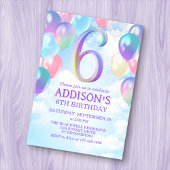 Filles 6e anniversaire Rainbow Balloons Invitation