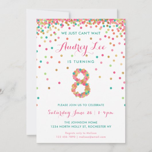 Filles 8e anniversaire Invitation fête d'anniversa (Devant)