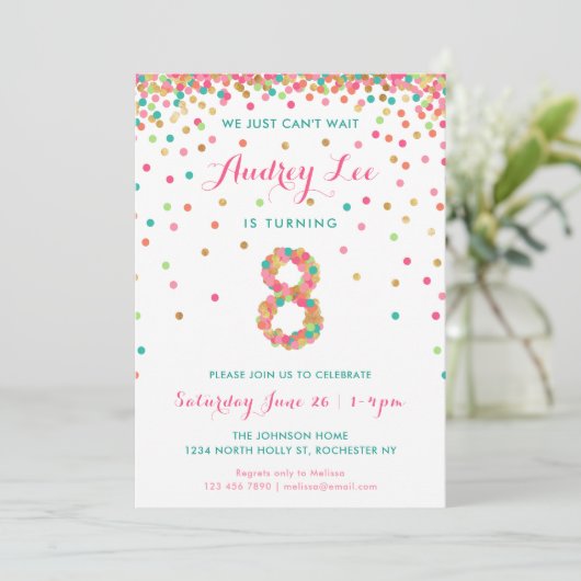 Filles 8e anniversaire Invitation fête d'anniversa (Debout devant)