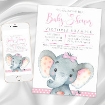 Filles adorable Elephant Baby Shower Invitations