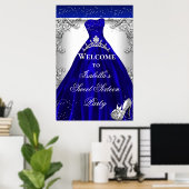 Filles Affiche de bienvenue Fête Bleu Argent 3 (Bureau à domicile)