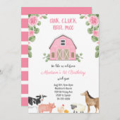 Filles Agritourisme Rose Barnyard Invitation fête (Devant / Derrière)