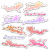 Filles "Aiment nager" Paillettes Autocollants Nage (Devant)