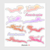 Filles "Aiment nager" Paillettes Autocollants Nage (Feuille)