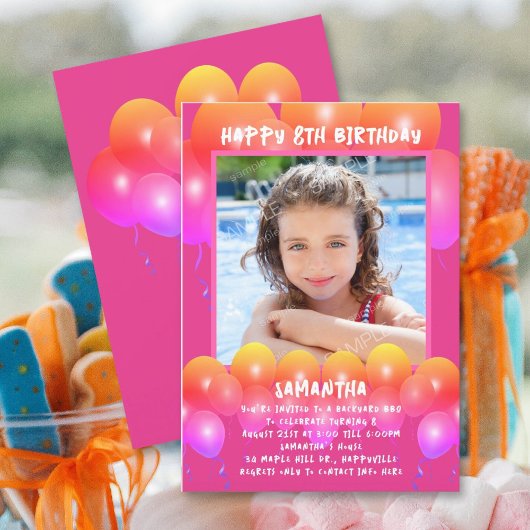 Filles Anniversaire Fête Ballons Invitation