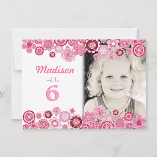 Filles Anniversaire Pink Party Carte photo d'invit (Devant)