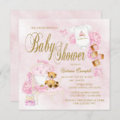 Filles Aquarelle rose Or Bébé Douche Invitations (Devant / Derrière)