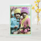 Filles avec fleurs Carte de fête des mères (Fleur jaune)