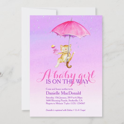 Filles baby shower parapluie whimsy invitations ch (Dos)