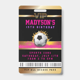 Filles Badge VIP Accès total Football Or Pass Prem
