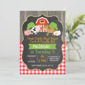 Filles Barnyard Chalkboard Invitation Anniversaire (Debout devant)
