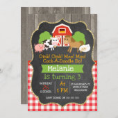 Filles Barnyard Chalkboard Invitation Anniversaire (Devant / Derrière)