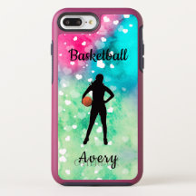 Filles Basketball Aquarelle avec Coeurs flottants