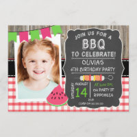 Filles BBQ Photo Anniversaire Fête Invitation