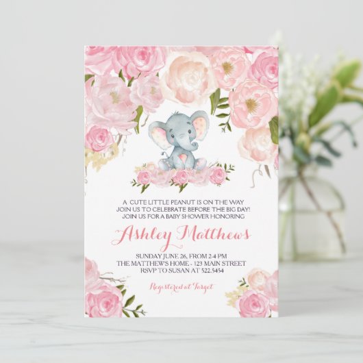 Filles bébé éléphant bébé douche Invitations (Debout devant)