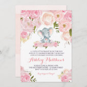 Filles bébé éléphant bébé douche Invitations (Devant / Derrière)