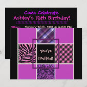Filles Black Fun Mix Invitations d'anniversaire (Devant / Derrière)