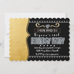 Filles Black & Gold Foil Invitations de fête d'ann
