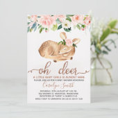 Filles Blush Floral Oh Deer Baby shower Invitation (Debout devant)