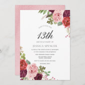 Filles Blush rose 13e anniversaire Invitation de f (Devant / Derrière)