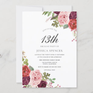 Filles Blush rose 13e anniversaire Invitation de f