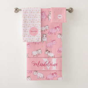 Filles Boho Farmhouse Funny Vaches Rose Monogramme