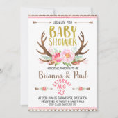 Filles Boho Floral Antlers Baby shower Invitation (Devant)