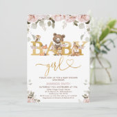 Filles Boho Floral Woodland Baby shower Invitation (Debout devant)